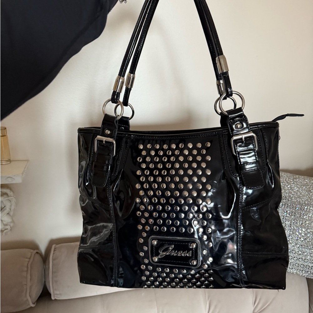 Guess Black Patent Studded Tote